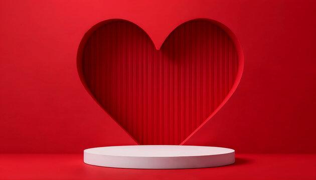 Modern Red and White Heart-Shaped Podium for Valentine's Day Products
