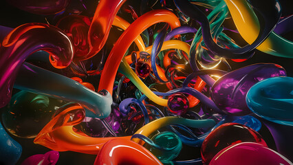 Poster - An Abstract Colorful Background With Holographic Neon Waves - Digital Art