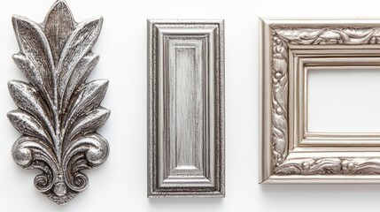Poster - collection of antique silver picture frames on white generative ai