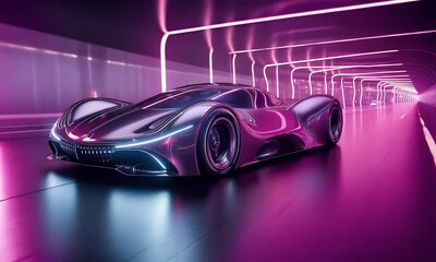 Poster - Futuristic car neon tunnel speed driving
