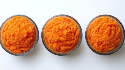 Poster - Bowls of Bright Orange Sorbet on White Background Generative AI