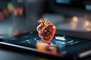 Poster - Futuristic Digital Heart Model with Data Visualization on a Tablet Screen for Medical Technology Concepts