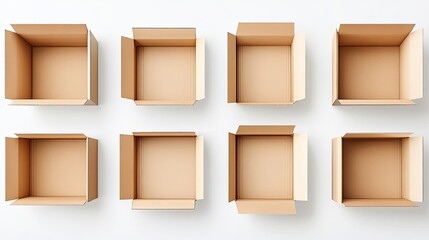 Poster - Empty Cardboard Boxes Arranged on a White Background Generative AI