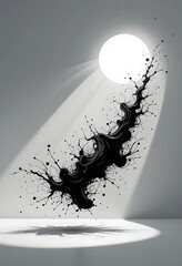 Poster - Abstract Black Ink Splash Under Spotlight