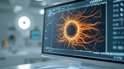 Poster - Abstract visual of a digital eye displaying intricate orange and black lines representing technology and innovation connections