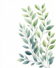 Watercolor Green Foliage Botanical Illustration Hand Painted Art Decor Card Background