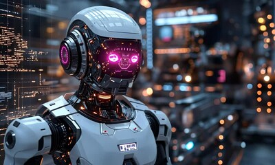 Fototapete - Futuristic robot factory code analysis