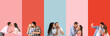 © Pixel-Shot - Set of kissing people on color background
