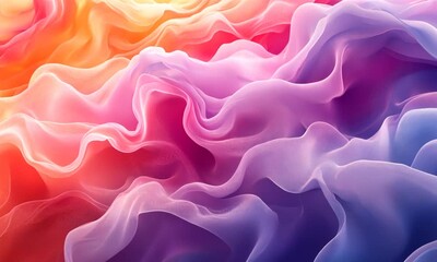 Wall Mural - Abstract colorful fabric waves flowing gracefully in a soft gradient of hues, creating a dreamy atmosphere