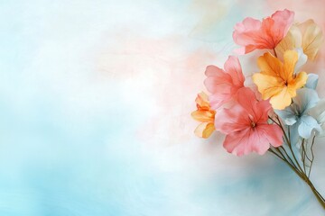 Poster - Soft and Delicate Floral Bouquet on a Colorful Background with Gentle Tones of Pink, Orange, Yellow, and Blue