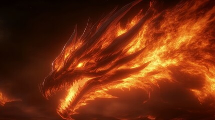 Wall Mural - Fiery Dragon Head Inferno Celestial Night