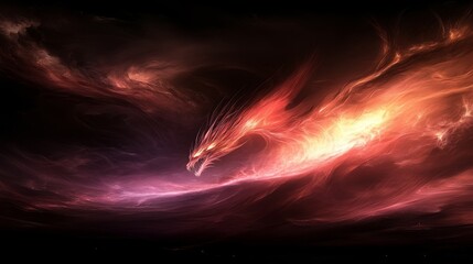 Poster - Fiery Dragon Soaring Through Cosmic Nebula