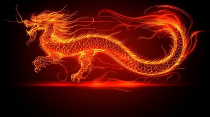 Wall Mural - Fiery Dragon, Mythical Creature, Celestial Fire, Artistic Design