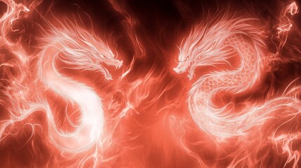 Wall Mural - Fiery Dragons Confrontation  Mystical Smoke Art