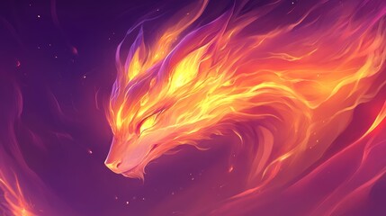 Wall Mural - Fiery Fox Spirit, Blazing Fur, Mystical Creature