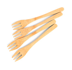 Wall Mural - Set of wooden forks isolated on white background