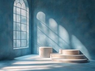 Leinwandbilder - Abstract Blue Geometric Blocks Minimalist Composition 3D Render Illustration