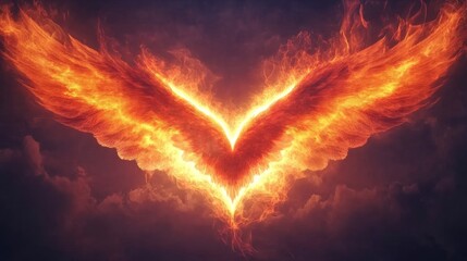 Wall Mural - Fiery Wings Ascending Through Dark Cloudscape