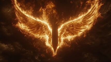Wall Mural - Fiery Wings of a Mythical Creature in Dark Skies