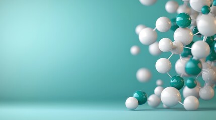 Poster - Abstract molecular structure with teal and white spheres on a soft background representing scientific concepts and innovation