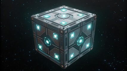 Wall Mural - technology background concept, Futuristic glowing cube in space.