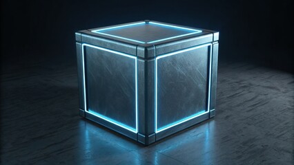 Wall Mural - technology background concept, Glowing futuristic cube on a dark background