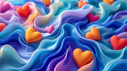 Poster - Vibrant heartshaped forms emerge amidst undulating waves of colorful layers