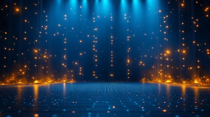 Wall Mural - Premium background with blue and golden dotted edge lines and glowing stage lighting effects, ideal for royal awards