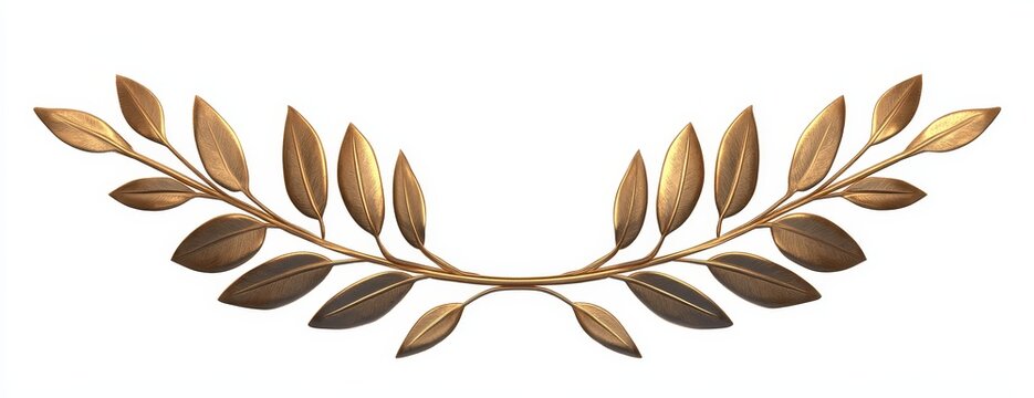 Golden laurel branch, isolated on white background.