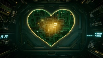 Poster - Futuristic Circuitry Heart Digital Love in Tech