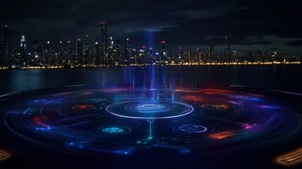 Poster - Futuristic Cityscape Interface Night Digital Display