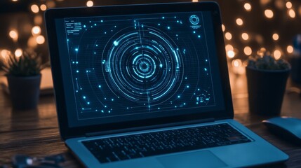 Poster - Futuristic Interface Laptop Night Lights Background