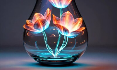 Poster - Glowing glass vase flowers, dark background, studio shot, decoration