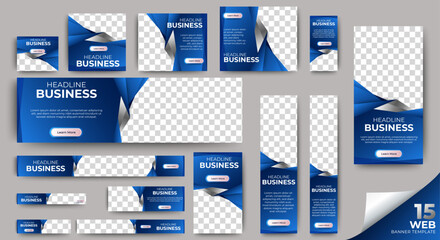 Fototapete - Corporate Business web banner template with blue background. Banner ads design with standard size and multipurpose. vector