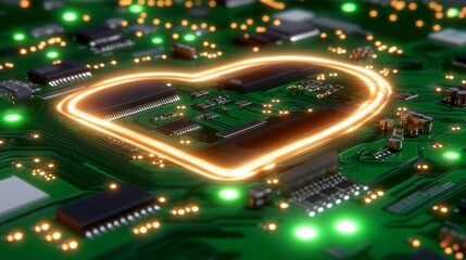 Poster - Glowing Heart Circuit Board Digital Love Technology