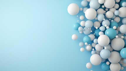 Colorful abstract composition with soft spheres and circles in shades of blue and white on a light background