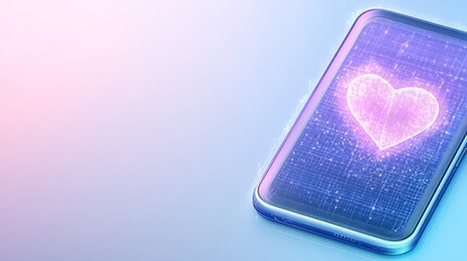Poster - Glowing Heart on Smartphone Screen, Digital Love