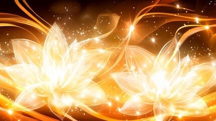 Wall Mural - glowing lotus flowers in golden light abstract art