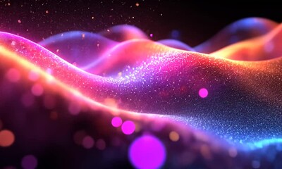 Wall Mural - Vibrant abstract waves of color and light flowing in a digital space with glowing particles