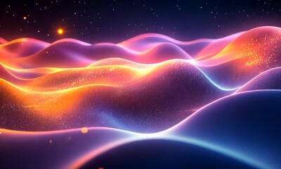 Wall Mural - Vibrant abstract waves of light and color undulating in a cosmic space backdrop, evoking motion