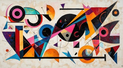 Poster - A colorful abstract painting with many shapes and lines