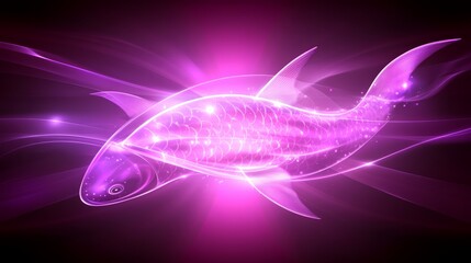 Wall Mural - glowing purple fish in abstract wave design