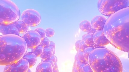Wall Mural - glowing purple spheres ascending in sky
