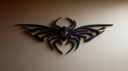 Abstract Tribal Spider Design: A 3D Rendered Black Ink Artwork