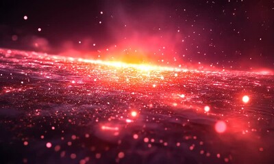 Wall Mural - Vibrant cosmic landscape with glowing particles and a radiant horizon, evoking a sense of wonder