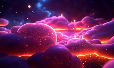 Wall Mural - Vibrant, glowing clouds illuminated by cosmic light in a surreal, dreamlike atmosphere