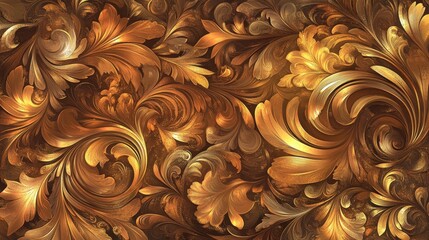 Poster - Golden Baroque Floral Design, Intricate Ornate Pattern