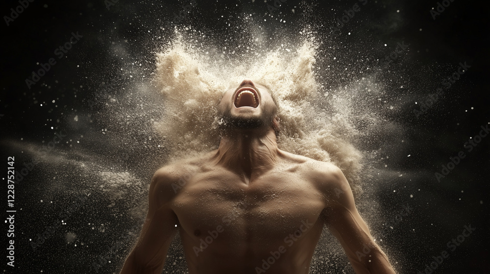 Emotion Rough Unleashing Raw Emotion: A man with long hair lets out a powerful scream ...