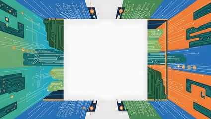 Aufkleber - Tech Circuit Board Frame with Blue, Green, and Orange, Abstract 70