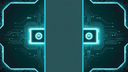 Poster - Glowing Circuit Board Interface Technology Teal Background Digital Tech